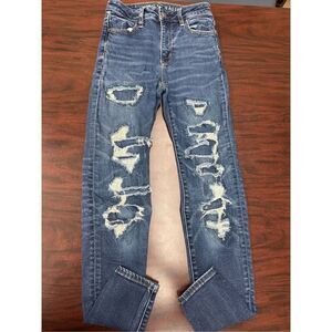 American Eagle Distressed Super Stretch Super Hi-Rise Jegging Size 0